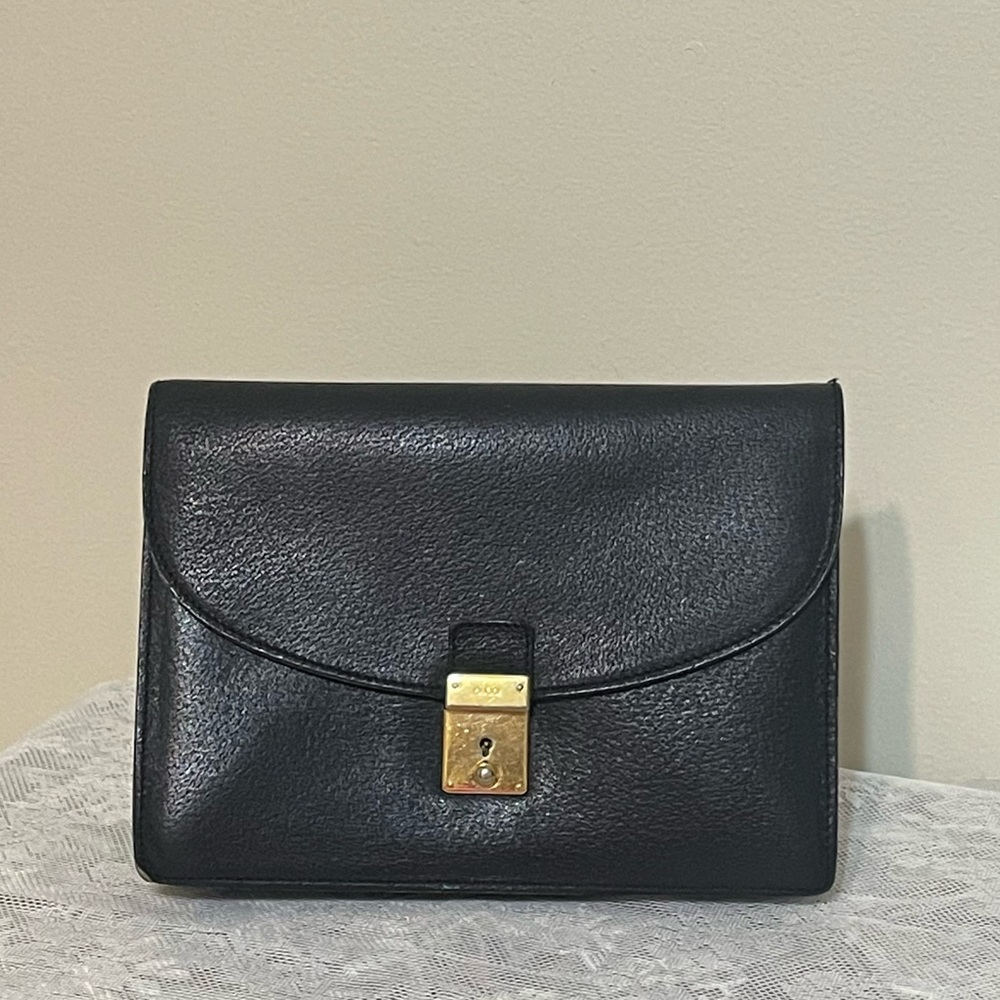 Gucci Vintage Black Leather Clutch 1980s 1990s Purse Designer Handbag